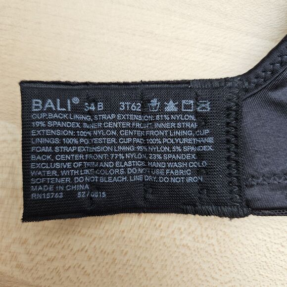 BALI 3T62 Passion For Comfort Worry Free Underwire Size 34B Bra BLACK RN 15763 - Picture 6 of 6